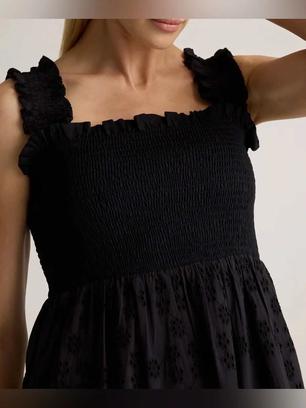 NWT Quince 100% Organic Cotton Eyelet Smocked Midi Dress - Picture 5 of 15